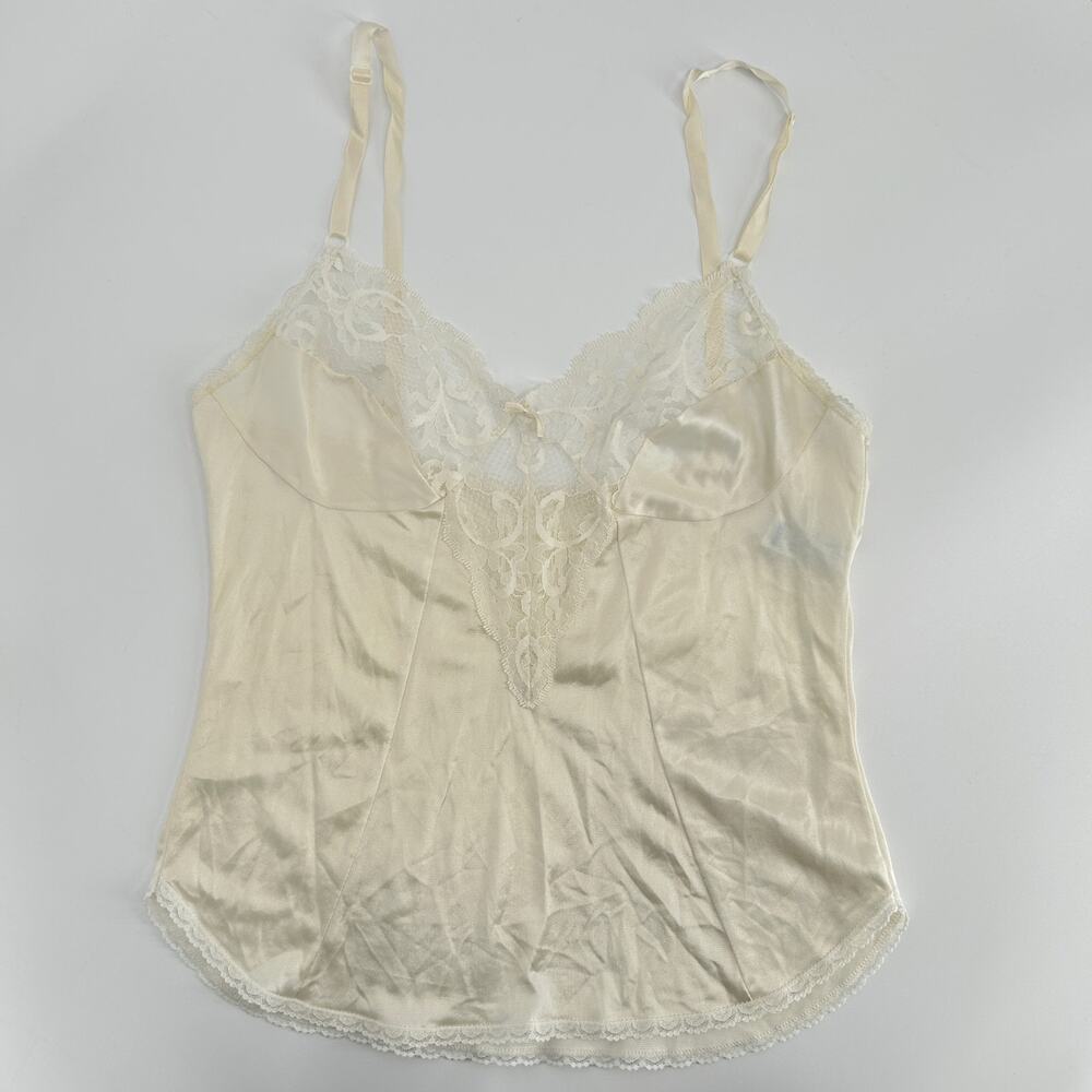 SEARS Vintage Lingerie Cami Womens 32 Union Made Lace Trim Camisole Slip Top